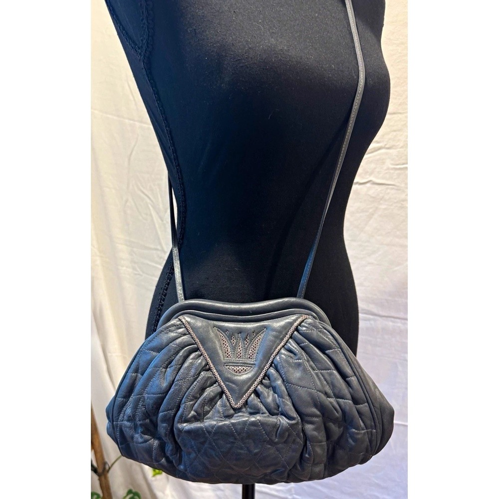 Vintage Venetto by Ami Kahn Dark Gray Quilted Leather Crossbody Shoulder Bag